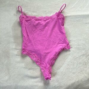 SKIMS Pink Lace Trim Bodysuit